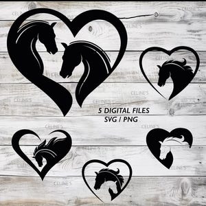 Horse Heart SVG and PNG, Horse Silhouettes, Horse Outline -  Instant Download