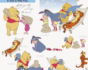 Pooh Friends, Pooh Summer SVG, Pooh svg, Pooh png, Tigger, Eeyore, Piglet - 8 SVG & 8 PNG Instant Download