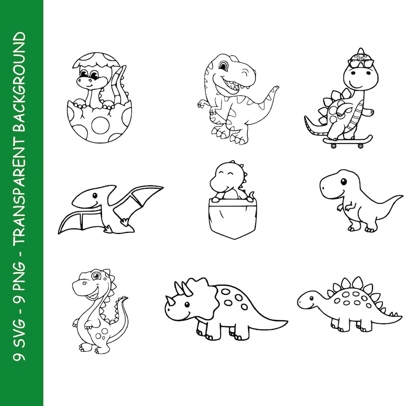 Dinosaur Clipart Black and White - Etsy