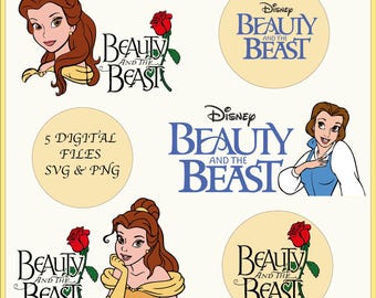 Beauty and The Beast, Belle, Belle Princess - 5 SVG & 5 PNG Files - Instant Download