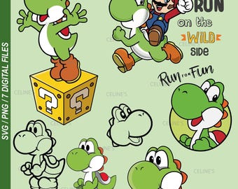 Yoshi, Mario Yoshi, Yoshi Cut File, Yoshi Outline - 7 SVG & 7 PNG Files - Instant Download