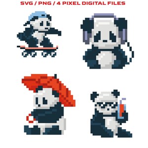 Panda SVG, Panda Pixel, Panda Lindo Clipart - 4 archivos SVG y 4 PNG - Descarga instantánea