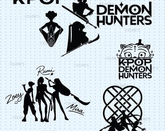 Kpop Demon Hunter, Huntrix, K-Pop, Demon Hunters Tiger - 4 SVG & 4 PNG Files - Instant Download - Transparent Background