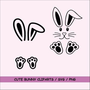 Bunny SVG and PNG Files, Easter Bunny Clipart, Easter Day, Rabbit Ears, Bunny Ears, Paws, Feet, Transparent Background - Instant Download