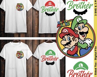 Mario, Mario and Luigi, Luigi, Mario Tee, Mario and Luigi T-shirt - 3 SVG & 3 PNG - Instant Download - Digital Files