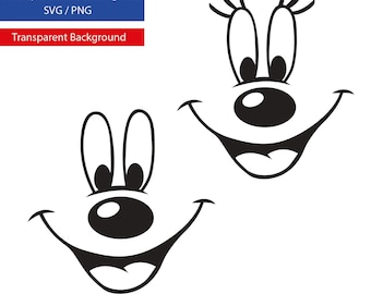 Mickey Face, Minnie Face, Mickey Outline, Minnie Outline, Mickey Smiling - 2 SVG & 2 PNG Files, Instant Download, Transparent Background