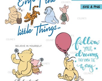 Pooh Friends, Pooh and Piglet, Pooh, Piglet, Tiger, Eeyore - 3 SVG & 3 PNG - Instant Download