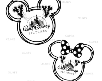 Contorno della testa di Topolino e Minnie, Magic Kingdom, Vacanze in famiglia, Contorno di Topolino - 2 SVG e 2 PNG Download istantaneo - Sfondo trasparente