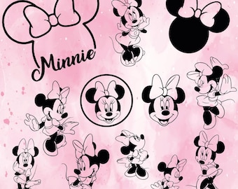 Minnie Outline, Minnie Head, Minnie Silhouette, Minnie Bundle  - 12 SVG & 12 PNG Files, Instant Download, Transparent Background