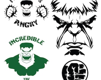 Hulk SVG, Hulk PNG, Superhero, İncredible Hulk, Hulk Hand  - 4 Svg & 4 Png Files - Instant Download - Transparent Background