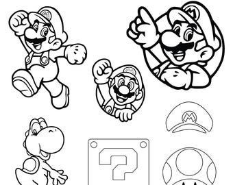 Mario, Mario and Luigi, Mario Cliparts, Mario Outline, 7 SVG and 7 PNG Files - Transparent Background, Instant Download