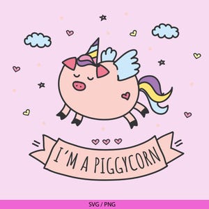 Cute Unicorn Piglet Clip Art, Unicorn Pig, Piggycorn, SVG & PNG Files, Instant Download