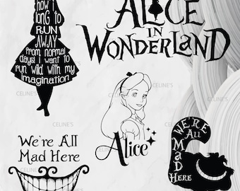 Alice, Alice Princess, Cartoon Sublimation, We are all Mad Here, Wonderland - 5 Svg & 5 Png - Instant Download - Transparent Background