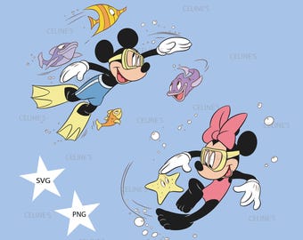 Mickey and Minnie Underwater Clipart - SVG & PNG Files - Instant Download