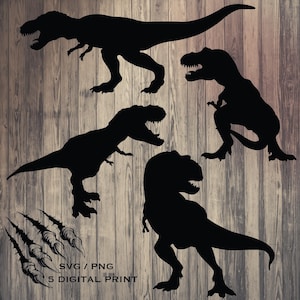 T-Rex Svg, Dinosaur SVG - Dinosaur PNG Clipart - Dinosaur Silhouette - 5 Svg & Png Digital Files - Instant Download