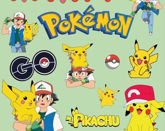 Pikachu, Pokemon, Pikachu and Ash, Pikachu Bundle, Pokemon Logo, Pokemon Ball - 14 SVG & 14 PNG - Instant Download
