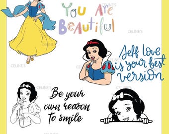 Blancanieves SVG, Blancanieves PNG, Paquete de imágenes prediseñadas de Blancanieves, Princesa - 4 archivos SVG y 4 PNG - Descarga instantánea