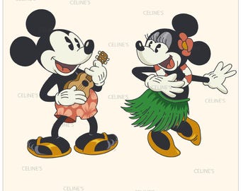 Vintage Mickey and Minnie Summer SVG – Hawaiian Vacation PNG (Digital Download)