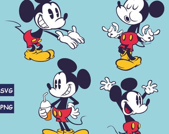 Vintage Mickey, Retro Mickey, Mickey Mood - 4 SVG & 4 PNG Clipart - Instant Download