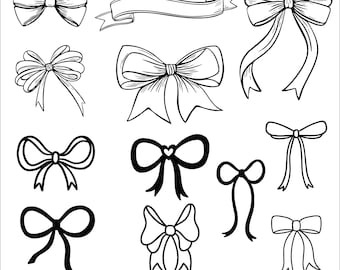 Lazo de cinta dibujado a mano (12 SVG y 12 PNG) - Descarga instantánea