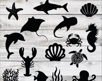 Ocean Animals, Animal SVG, Sea Creatures, Underwater Animals - 15 SVG Files -  Instant Download