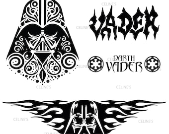 Darth Vader, Dart Vader Face, Darth Vader Head, Star Wars - 4 SVG & 4 PNG - Instant Download, Transparent Background
