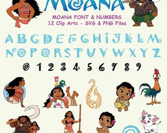 Moana Font, Moana Font and Numbers, Moana, Maui  - 12 Svg & 12 Png - Instant Download - Transparent Background