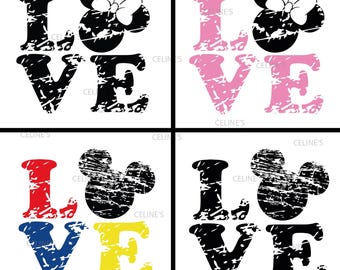 Mickey Minnie Love, Mickey Minnie Valentine, Mickey Outline, Minnie Outline - Couple Shirt Design - Matching Tee (Instant Download)