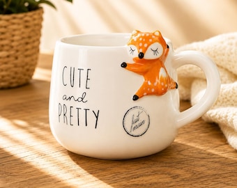 Tazza con volpe carina, tazza da caffè con animali del bosco, regalo per amanti delle volpi, tazza in ceramica carina e graziosa, decorazione per la cucina in stile cottagecore, tazza da tè accogliente