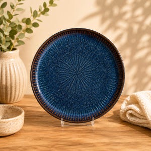 Blue Stoneware Dinner Plate, Handmade Style Ceramic Plate, Rustic Blue Serving Plate, Farmhouse Dinnerware, Modern Tableware