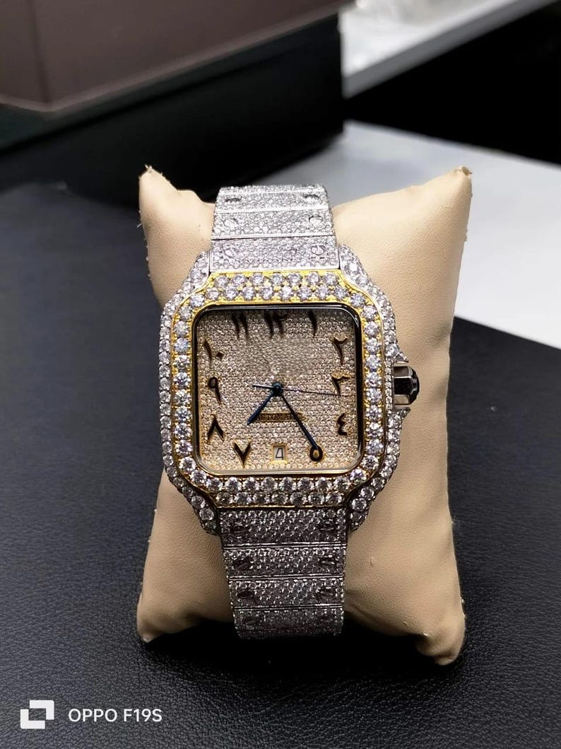 Branded Luxury Watch, Moissanite Diamond Iced Out Luxury Watches, Fully Automatic Hip Hop Buss Down Watch Two Tone(Yellow) image 1