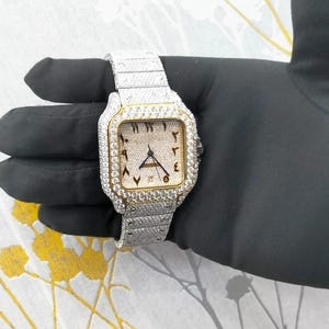 Branded Luxury Watch, Moissanite Diamond Iced Out Luxury Watches, Fully Automatic Hip Hop Buss Down Watch Two Tone(Yellow) image 2