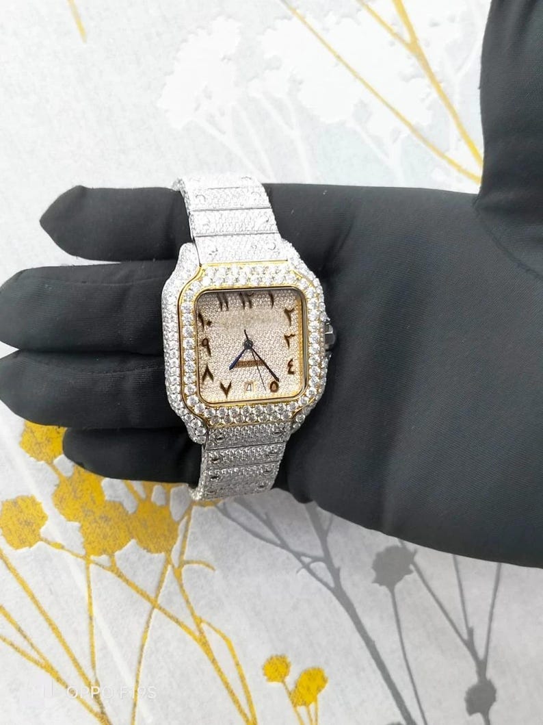 Branded Luxury Watch, Moissanite Diamond Iced Out Luxury Watches, Fully Automatic Hip Hop Buss Down Watch Two Tone(Yellow) image 2