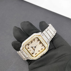 Branded Luxury Watch, Moissanite Diamond Iced Out Luxury Watches, Fully Automatic Hip Hop Buss Down Watch Two Tone(Yellow) image 4