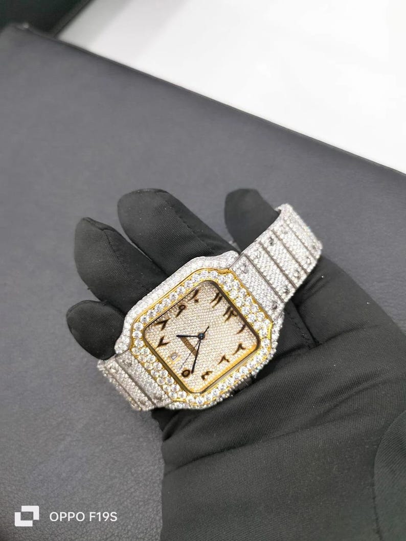 Branded Luxury Watch, Moissanite Diamond Iced Out Luxury Watches, Fully Automatic Hip Hop Buss Down Watch Two Tone(Yellow) image 4