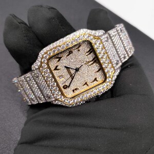 Branded Luxury Watch, Moissanite Diamond Iced Out Luxury Watches, Fully Automatic Hip Hop Buss Down Watch Two Tone(Yellow) image 3