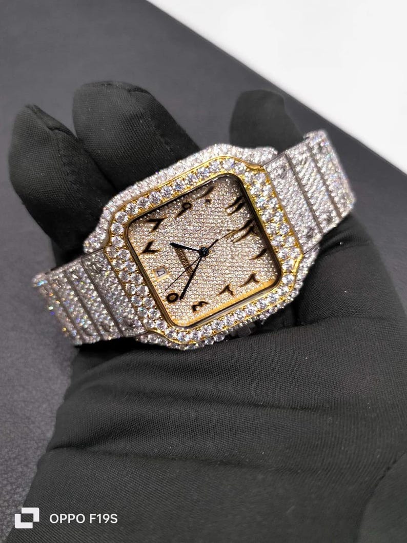 Branded Luxury Watch, Moissanite Diamond Iced Out Luxury Watches, Fully Automatic Hip Hop Buss Down Watch Two Tone(Yellow) image 3