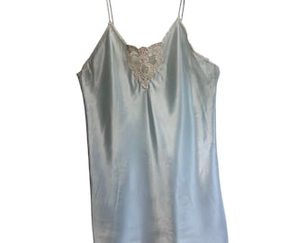 Delicates Light Blue Satin Lace Trim Slip Dress – Y2K Coquette  - Large