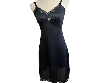 Vintage Gilead Black Nylon Lace Slip Dress Size 32 | USA Made | 80s 90s Y2K