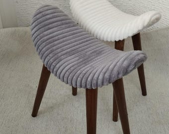 Handcrafted Arlo Curve Wooden Stool: Ribbed Velvet Seat, Beech Wood Legs
