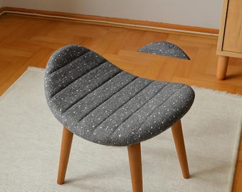 Handmade Upholstered Wooden Stool: Beech Legs, Modern Accent smoked b