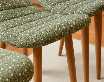 Handmade Upholstered Wooden Stool: Beech Legs, Modern Accent green