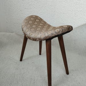Boho Wooden Stool with Ethnic Pattern Fabric – Handmade Accent Seat with Solid Beech Wood Legs, Rustic Home or Office Decor