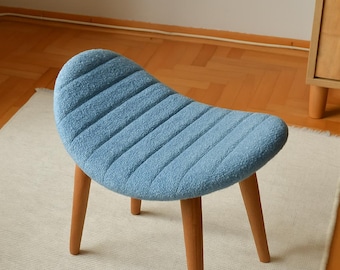Handmade Upholstered Wooden Stool: Beech Legs, Modern Accent blue