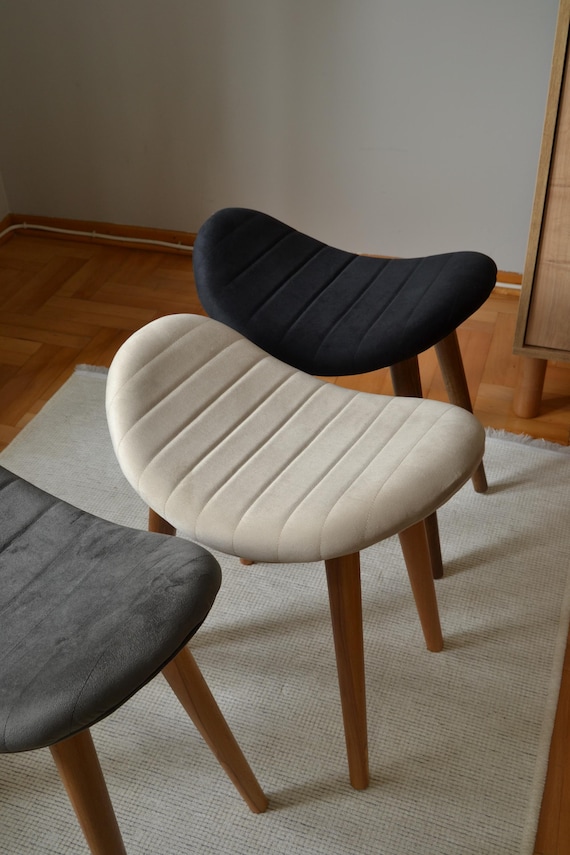Handmade Upholstered Wooden Stool: Beech Legs, Modern Accent