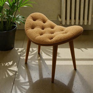 Bouclé Upholstered Stool: Modern Beech Wood Accent Seat copper