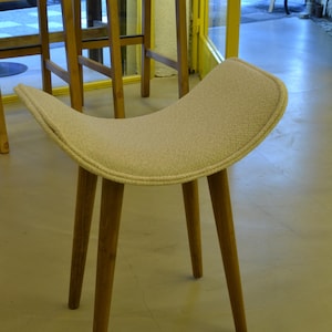 Modern Upholstered Curved Stool with Walnut-Stained Beech Wood Legs | Minimalist Accent Seating | Easy Assembly