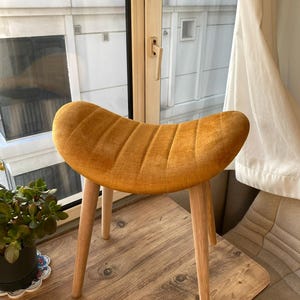 Handmade Upholstered Wooden Stool: Beech Legs, Modern Accent yellow