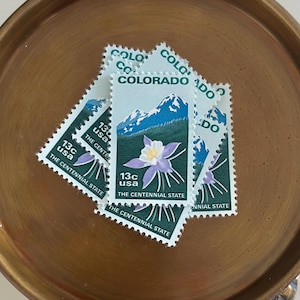 Colorado Statehood Vintage Stamp // Light Blue // 13 cents // 1977 // Set of 5