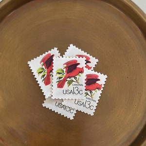 Cardinal Bird Vintage Stamp // Red // 13 Cents // 1978 // Set of 5